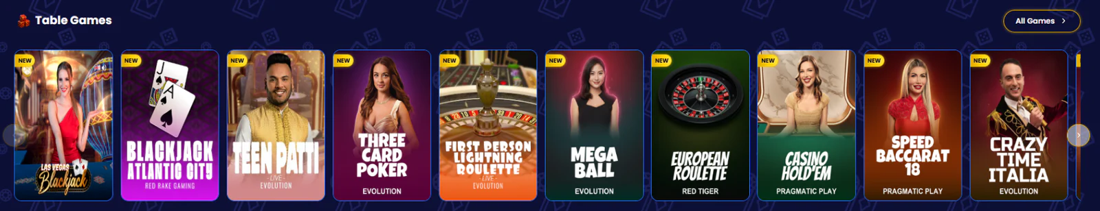 Bubbles Bet table games featuring roulette, blackjack, baccarat and live casino game shows